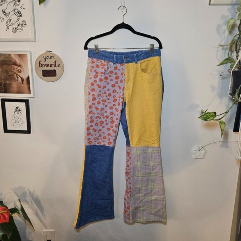 Ragged Priest Colorful Patchwork Flare Mid-Rise Jeans